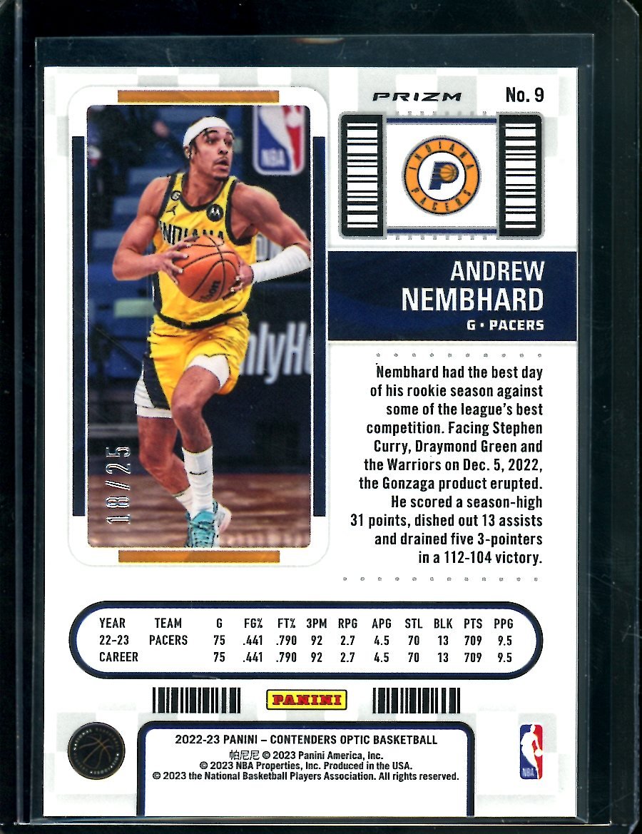 2022-23 Panini Contenders Optic Andrew Nembhard Rookie Ticket Green Pulsar /25 Pacers