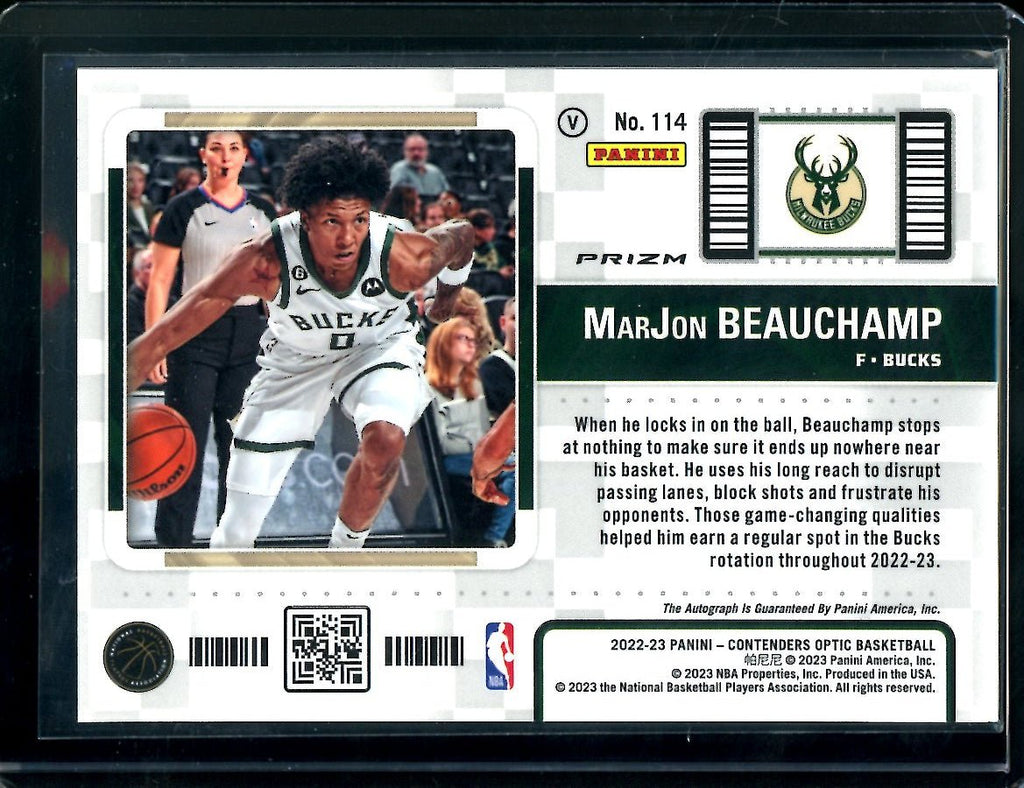2022-23 Panini Contenders Optic MarJon Beauchamp Rookie Variation Ticket Auto Bucks