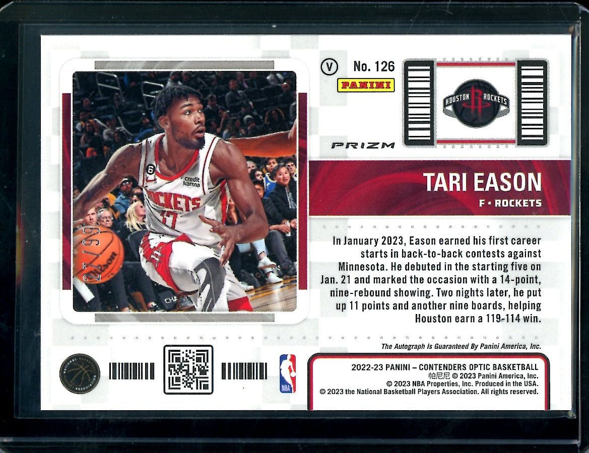 2022-23 Panini Contenders Optic Tari Eason Rookie Variation Ticket Auto Red /99 Rockets