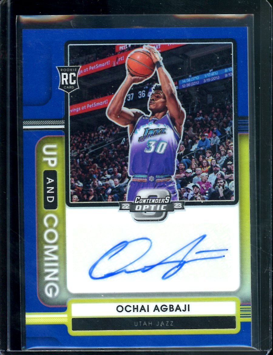 2022-23 Panini Contenders Optic Ochai Agbaji Rookie Up & Coming Auto Blue /75 Jazz