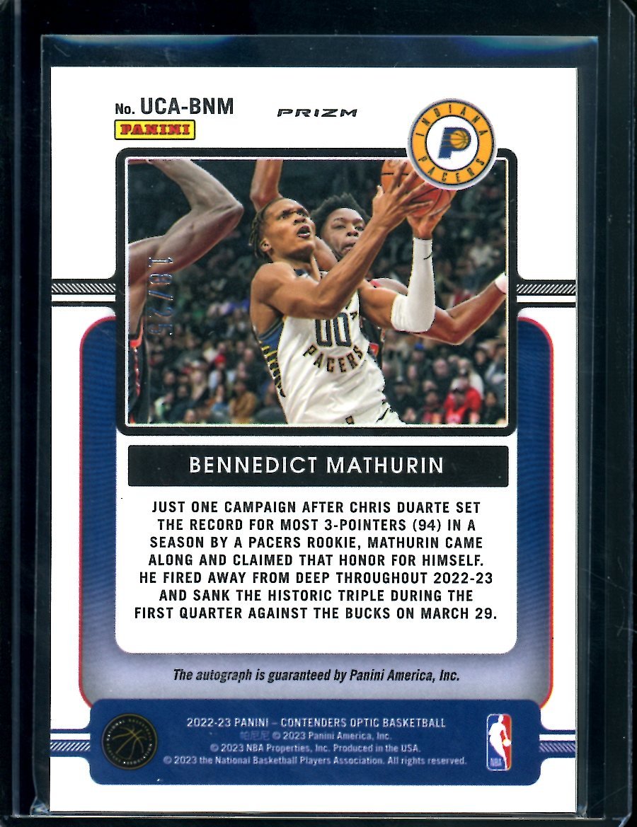 2022-23 Panini Contenders Optic Bennedict Mathurin Rookie Up & Coming Auto Orange /25 Pacers
