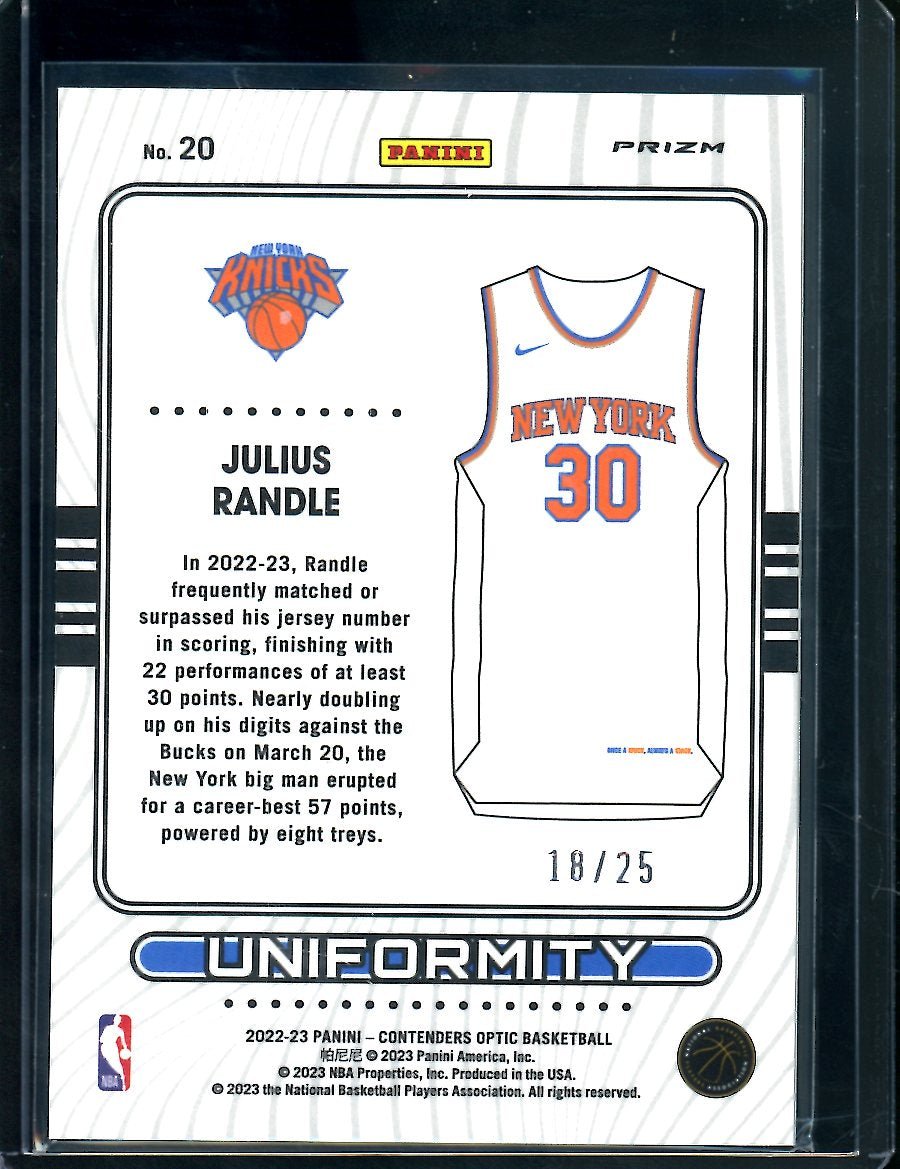 2022-23 Panini Contenders Optic Julius Randle Uniformity Green Pulsar /25 Kincks