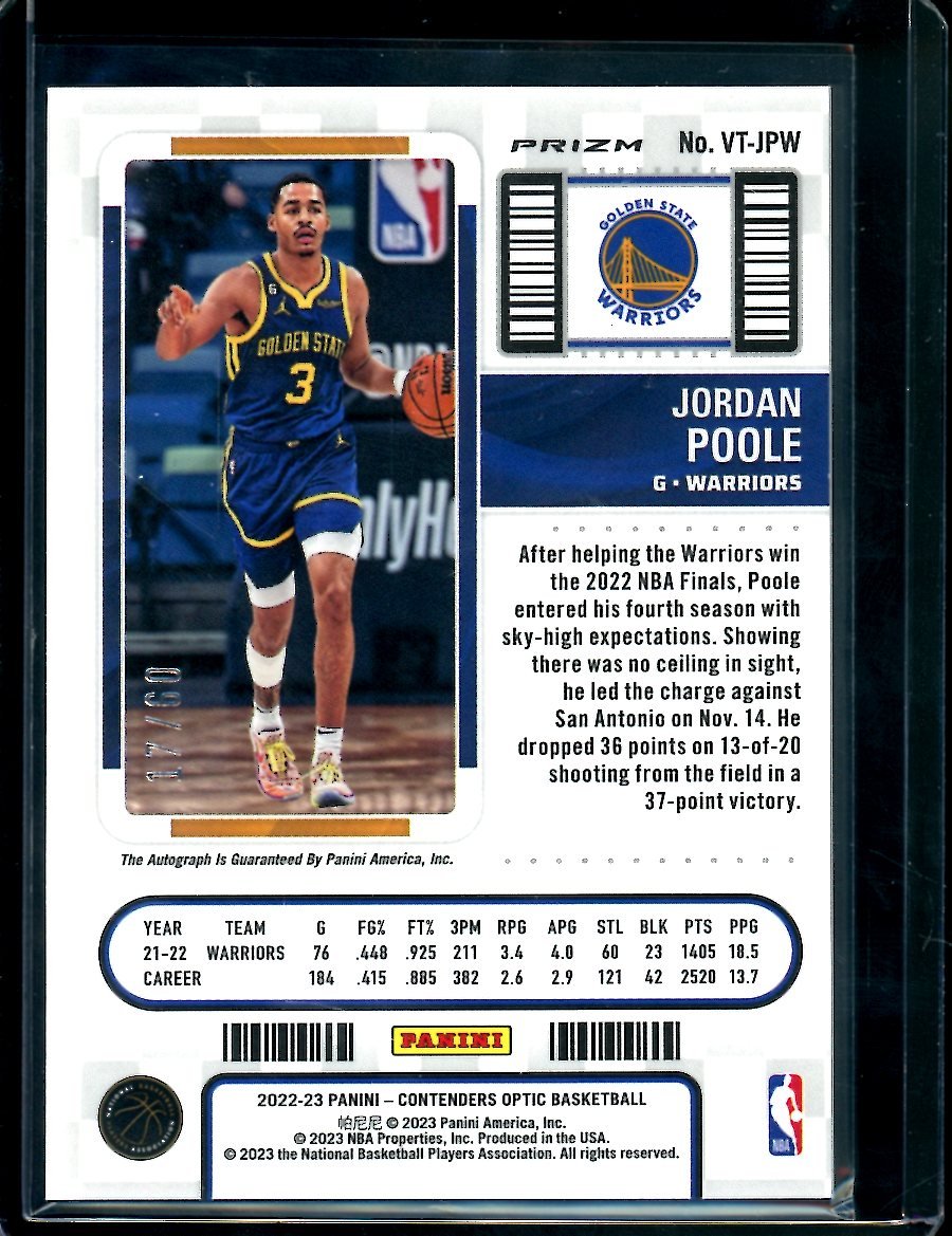 2022-23 Panini Contenders Optic Jordan Poole Veteran Ticket Red /60 Warriors