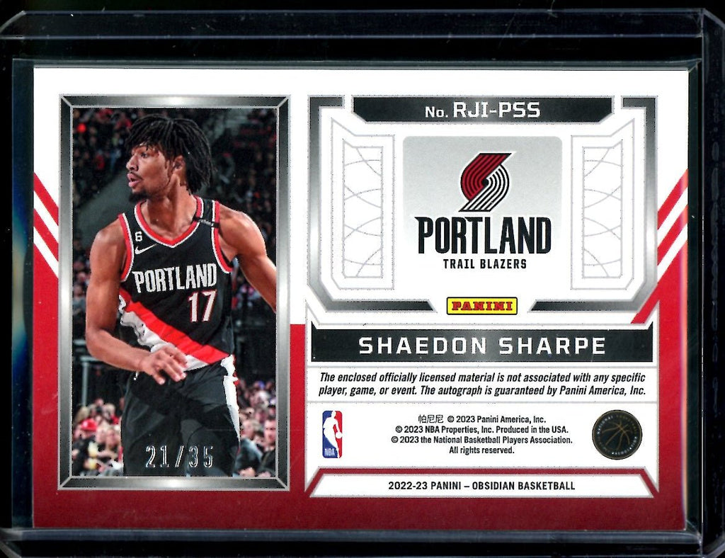 2022-23 Panini Obsidian Shaedon Sharpe Rookie RPA Orange /35 Trail Blazers