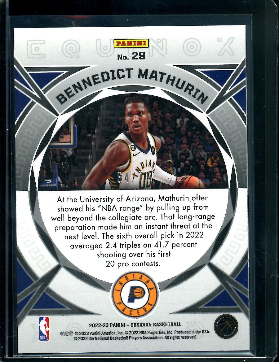2022-23 Panini Obsidian Bennedict Mathurin Rookie Equinox /75 Pacers