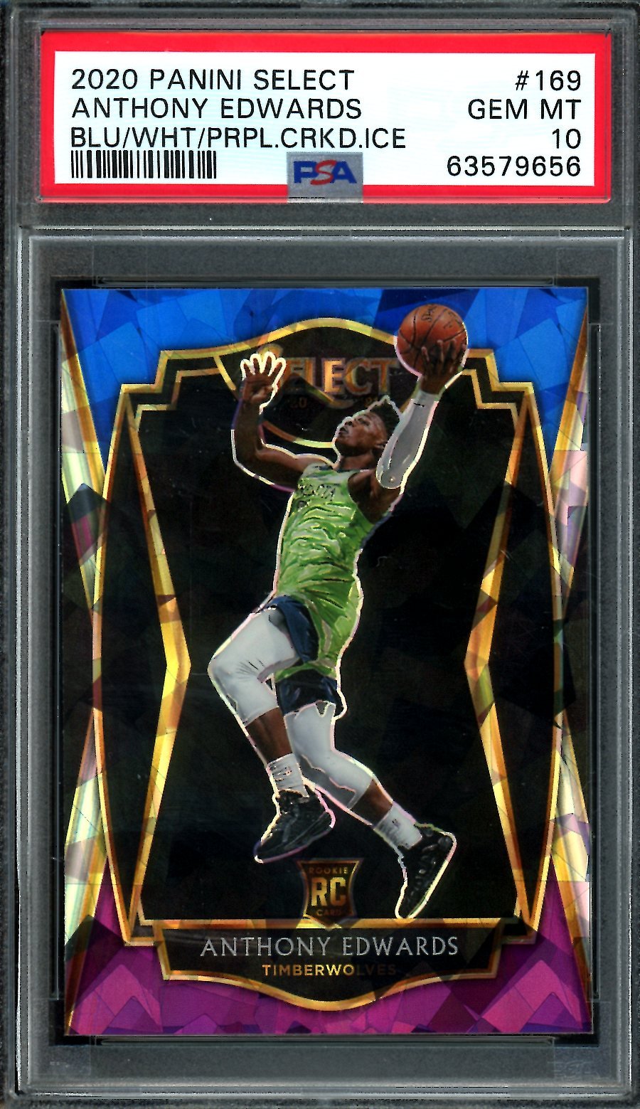 2020-21 Panini Select Anthony Edwards Rookie Blue/White/Purple Ice PSA 10 Timberwolves
