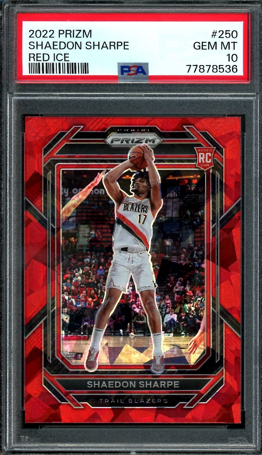 2022-23 Panini Prizm Shaedon Sharpe Rookie Red Ice PSA 10 Trail Blazers