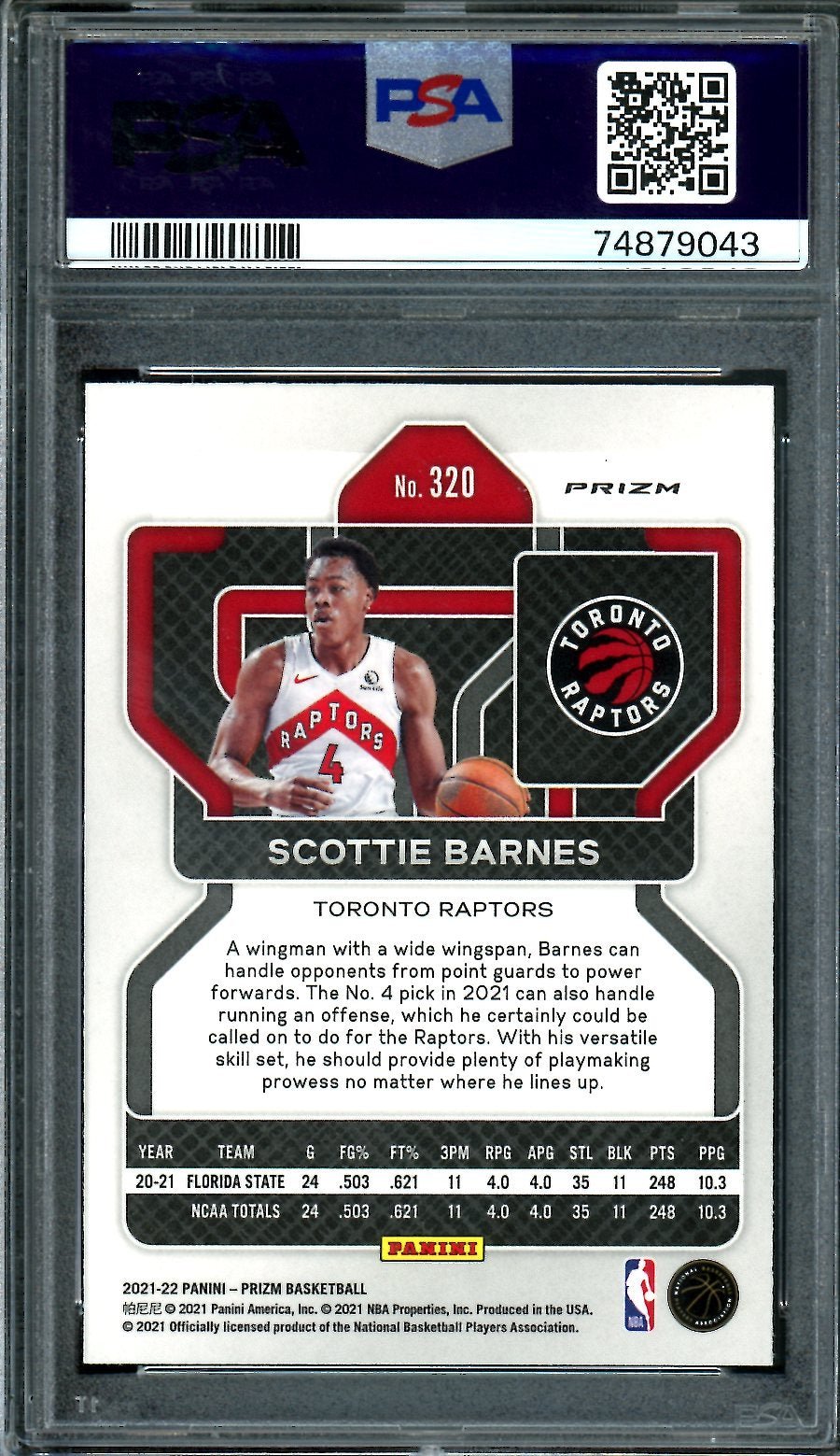 2021-22 Panini Prizm Scottie Barnes Rookie Red Ice PSA 9 Raptors