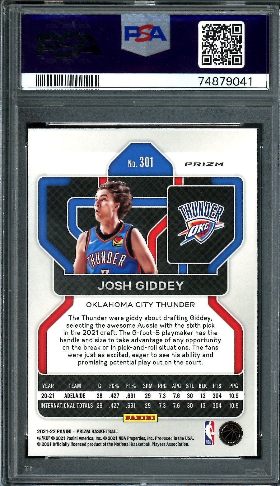 2021-22 Panini Prizm Josh Giddey Rookie Red Ice PSA 9 Thunder