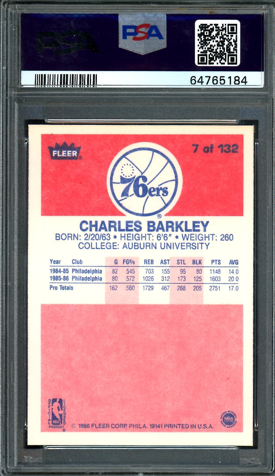 1986 Fleer Charles Barkley PSA 6 76ers