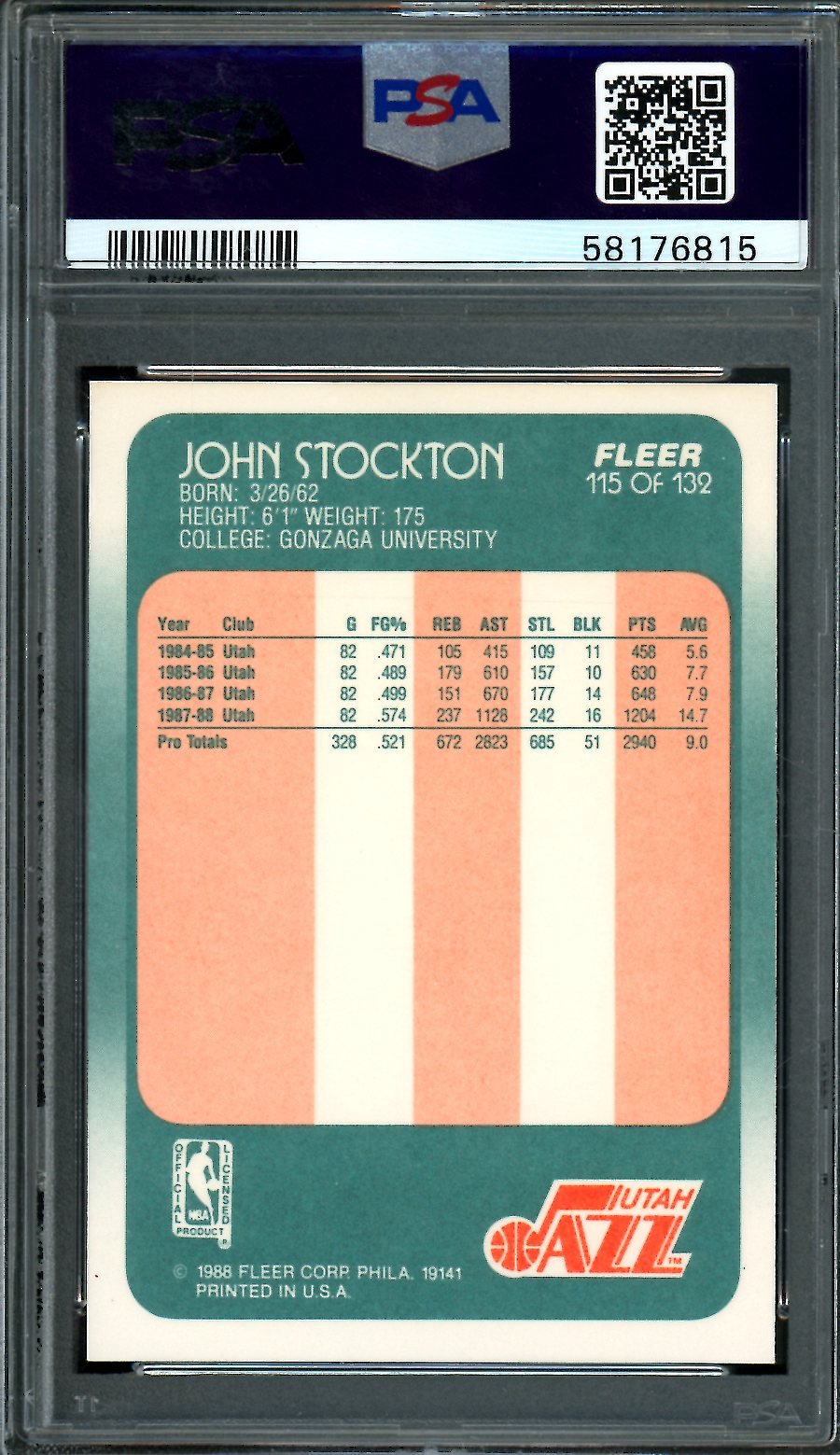 1988 Fleer John Stockton PSA 7 Jazz