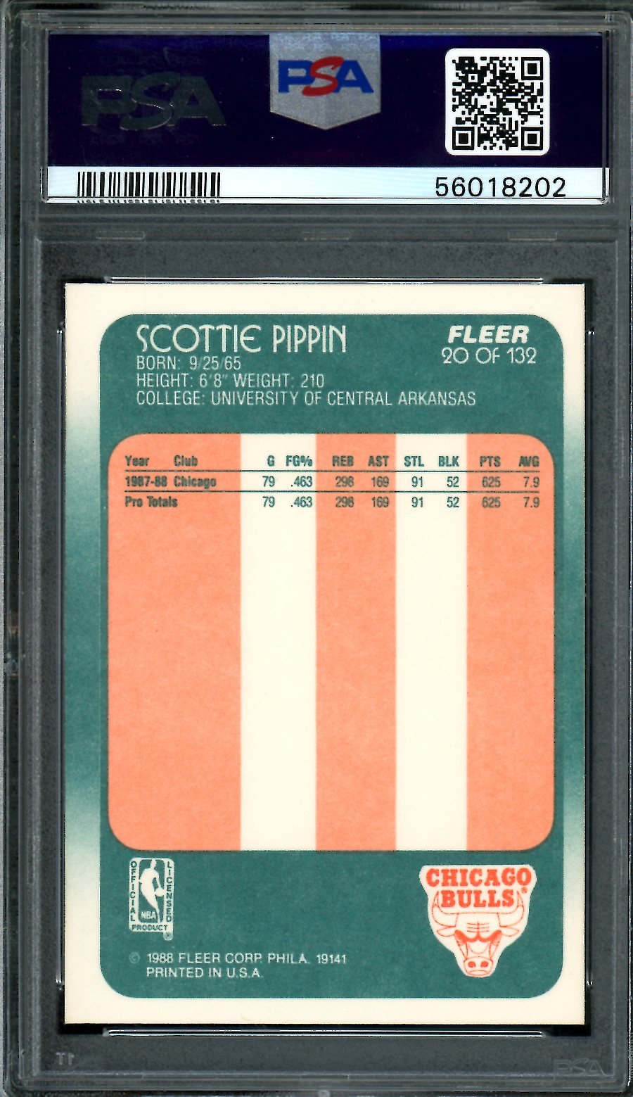 1988 Fleer Scottie Pippen PSA 8 Bulls
