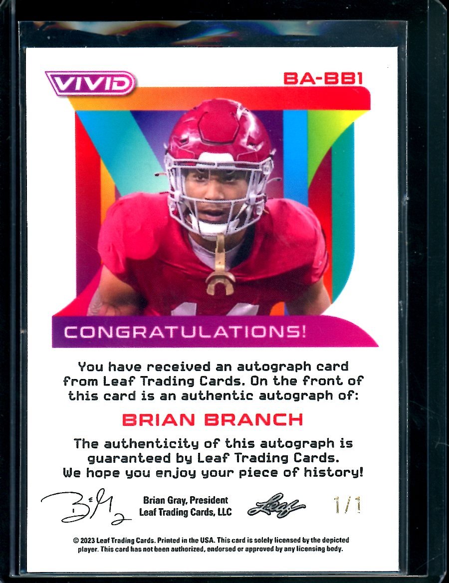 2023 Leaf Vivid Brian Branch XRC Auto 1/1 Lions