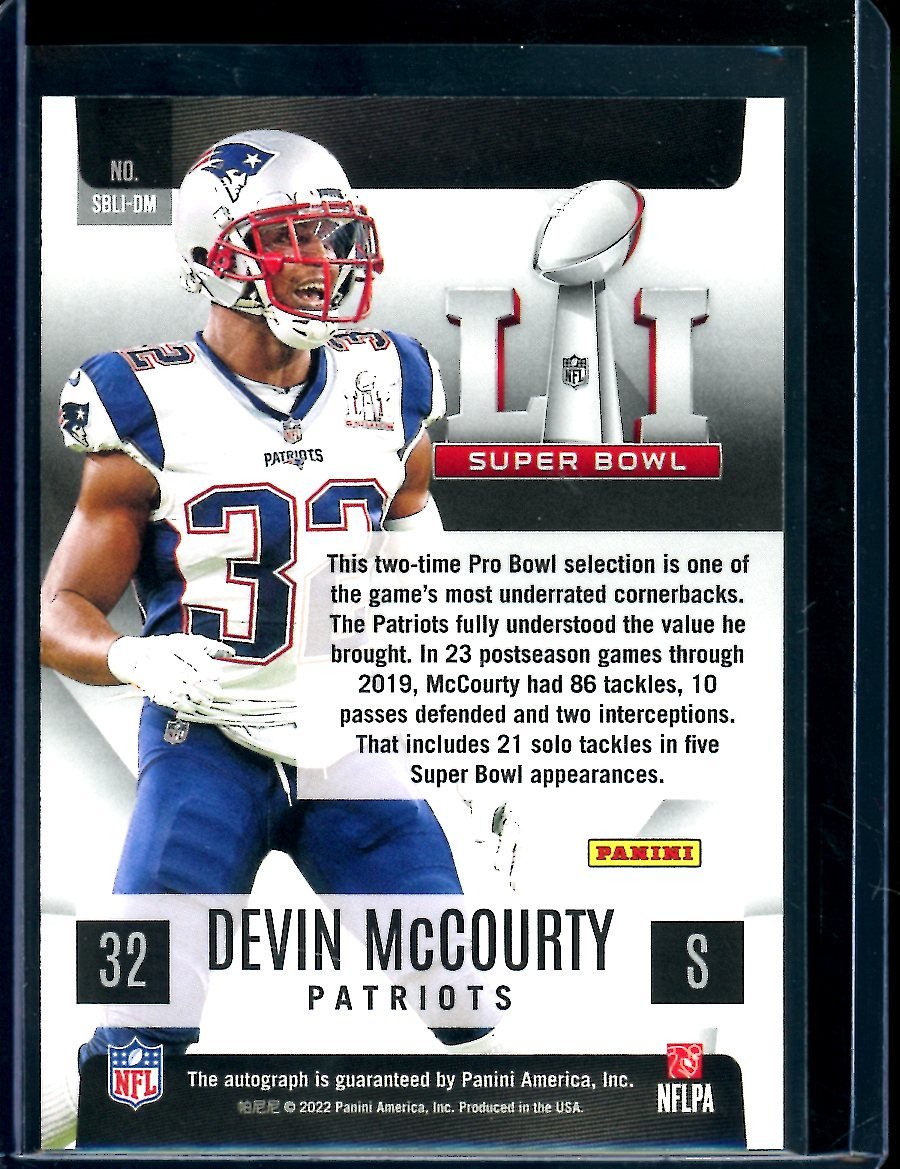 2022 Panini Devin McCourty Super Bowl Auto Patriots