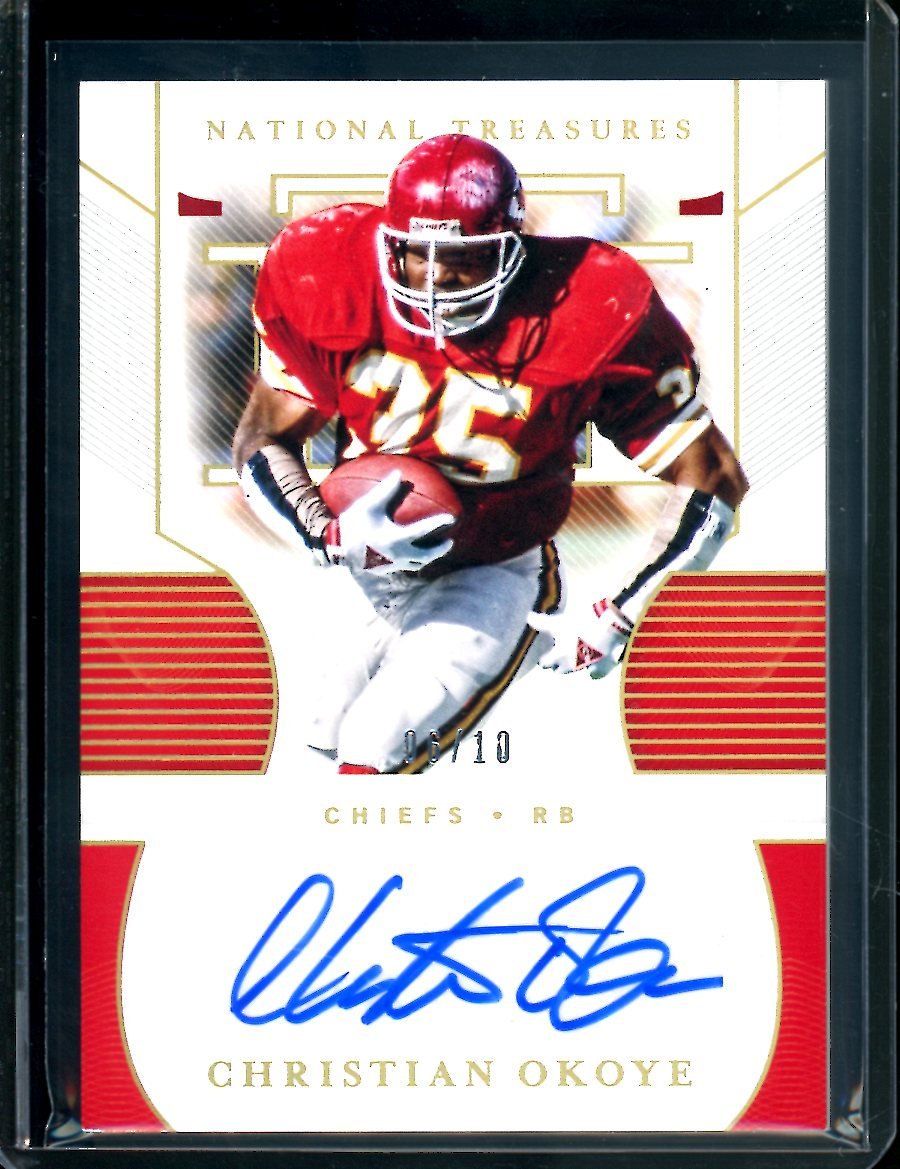 2020 Panini National Treasures Christian Okoye Auto Gold /10 Chiefs