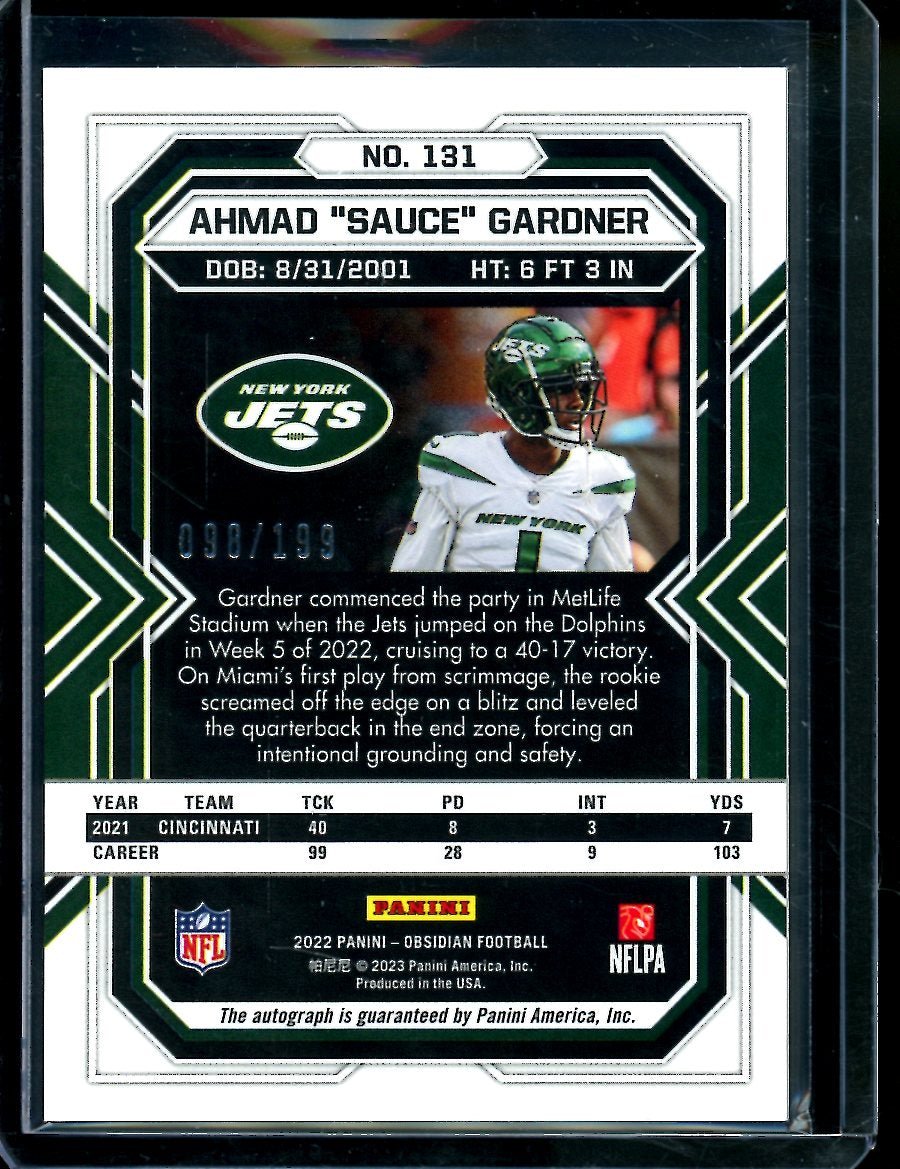 2022 Panini Obsidian Sauce Gardner Rookie Auto /199 Jets