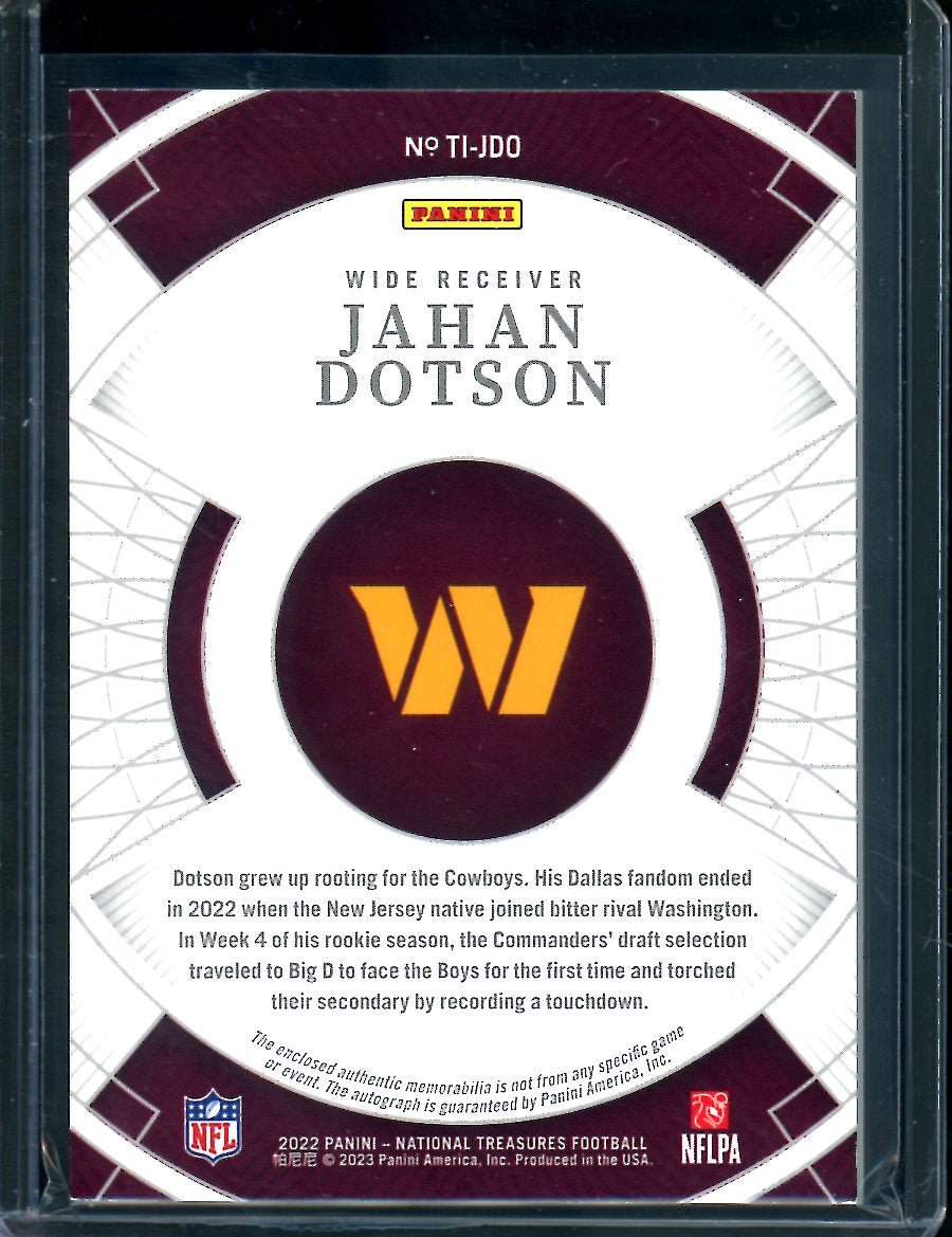 2022 Panini National Treasures Jahan Dotson Rookie Treasured Impressions RPA /49 Commanders