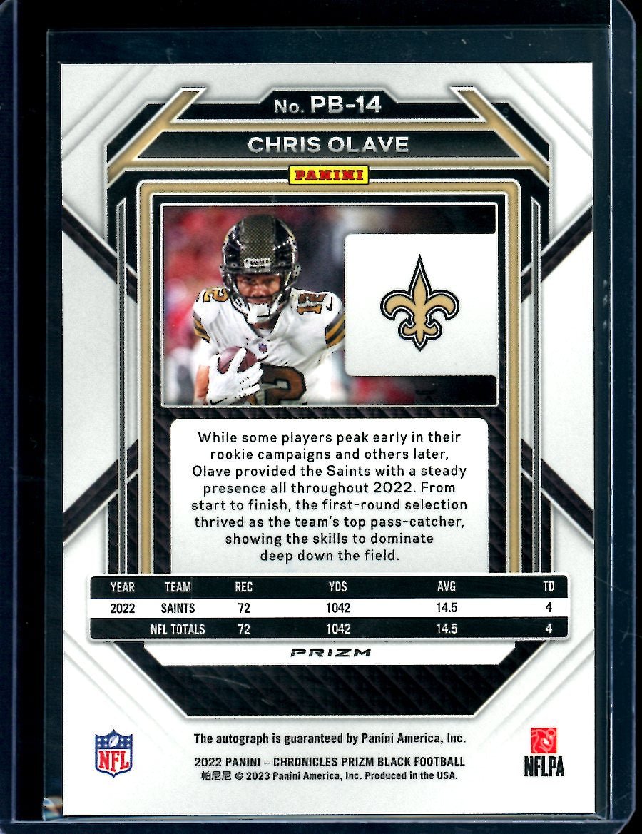 2022 Panini Chronicles Prizm Black Chris Olave Rookie Auto Silver Saints