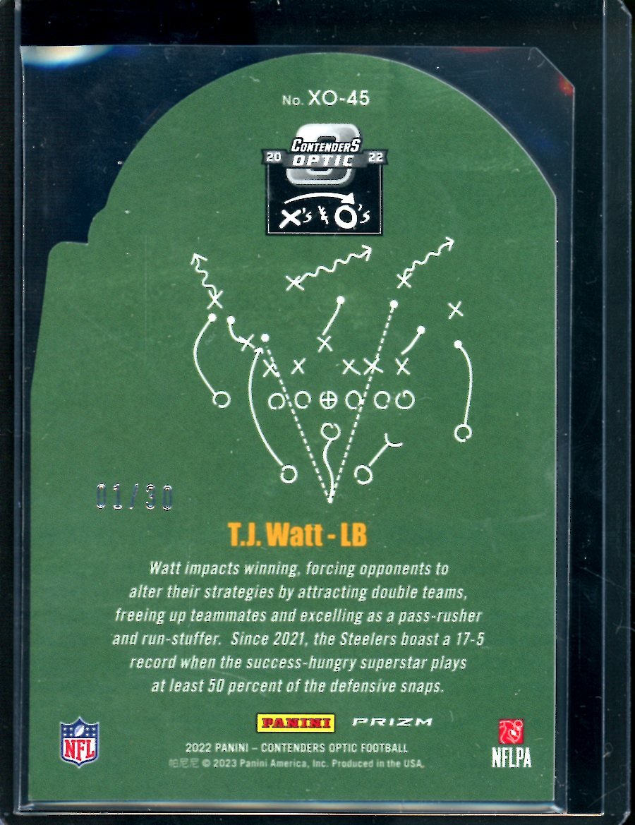 2022 Panini Contenders Optic T.J. Watt X's & O's Green Pulsar /30 Steelers