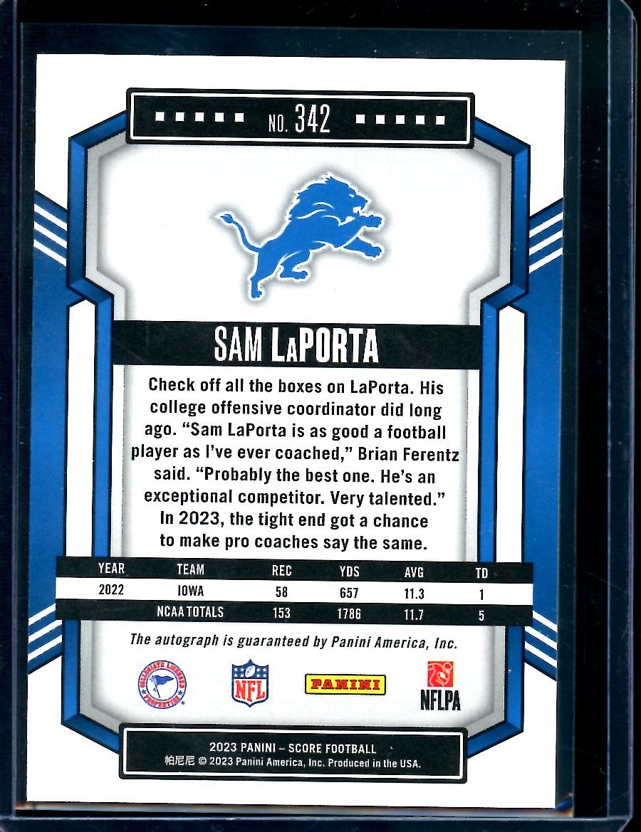 2023 Panini Score Sam LaPorta Rookie Auto Lions