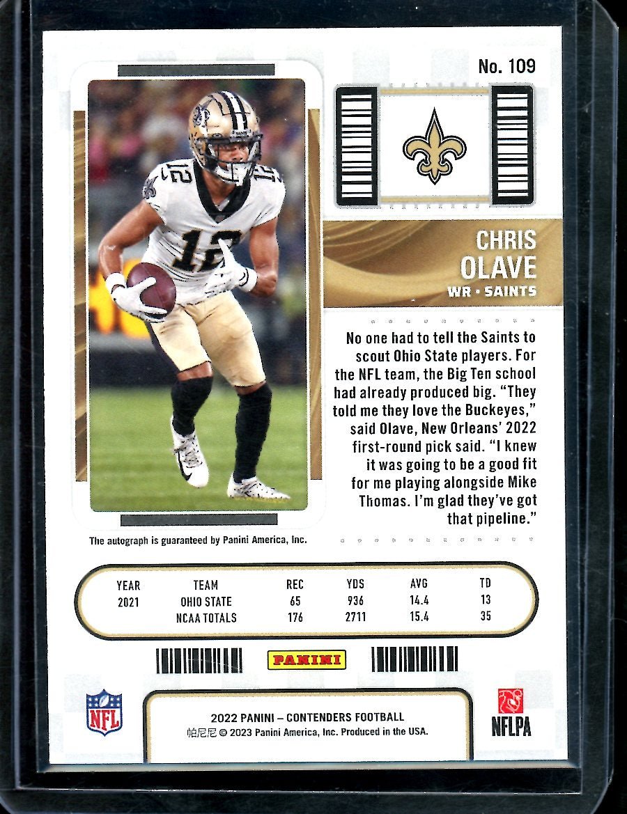 2022 Panini Contenders Chris Olave Rookie Ticket Auto Saints