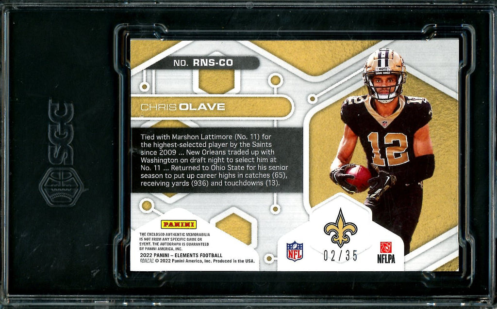 2022 Panini Elements Chris Olave Rookie Neon Signs RPA /35 SGC 9 Saints