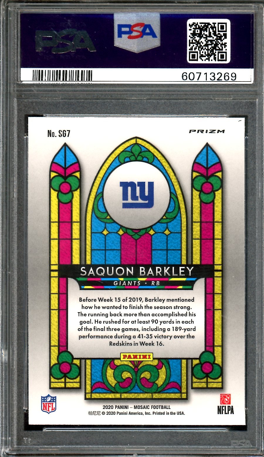 2020 Panini Mosaic Saquon Barkley Stained Glass PSA 10 Giants