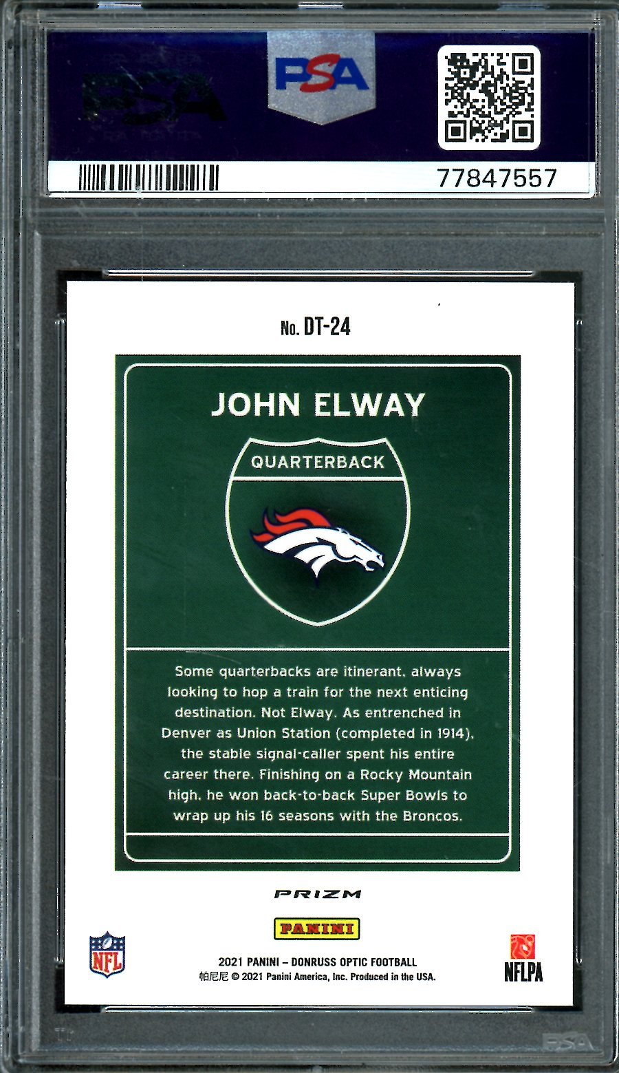 2021 Panini Optic John Elway Downtown SSP PSA 9 Broncos