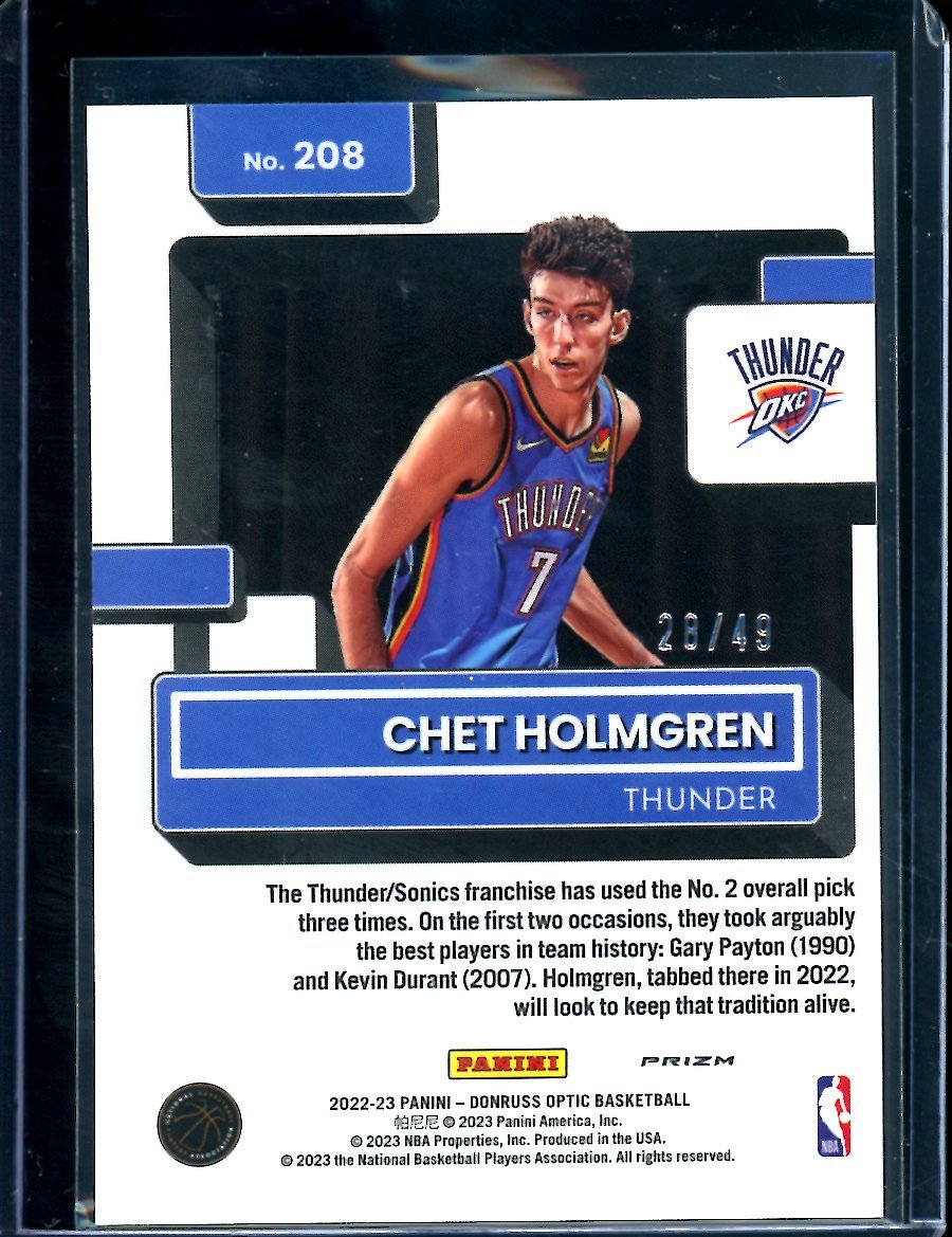 2022-23 Panini Optic Chet Holmgren Rookie Blue /49 Thunder