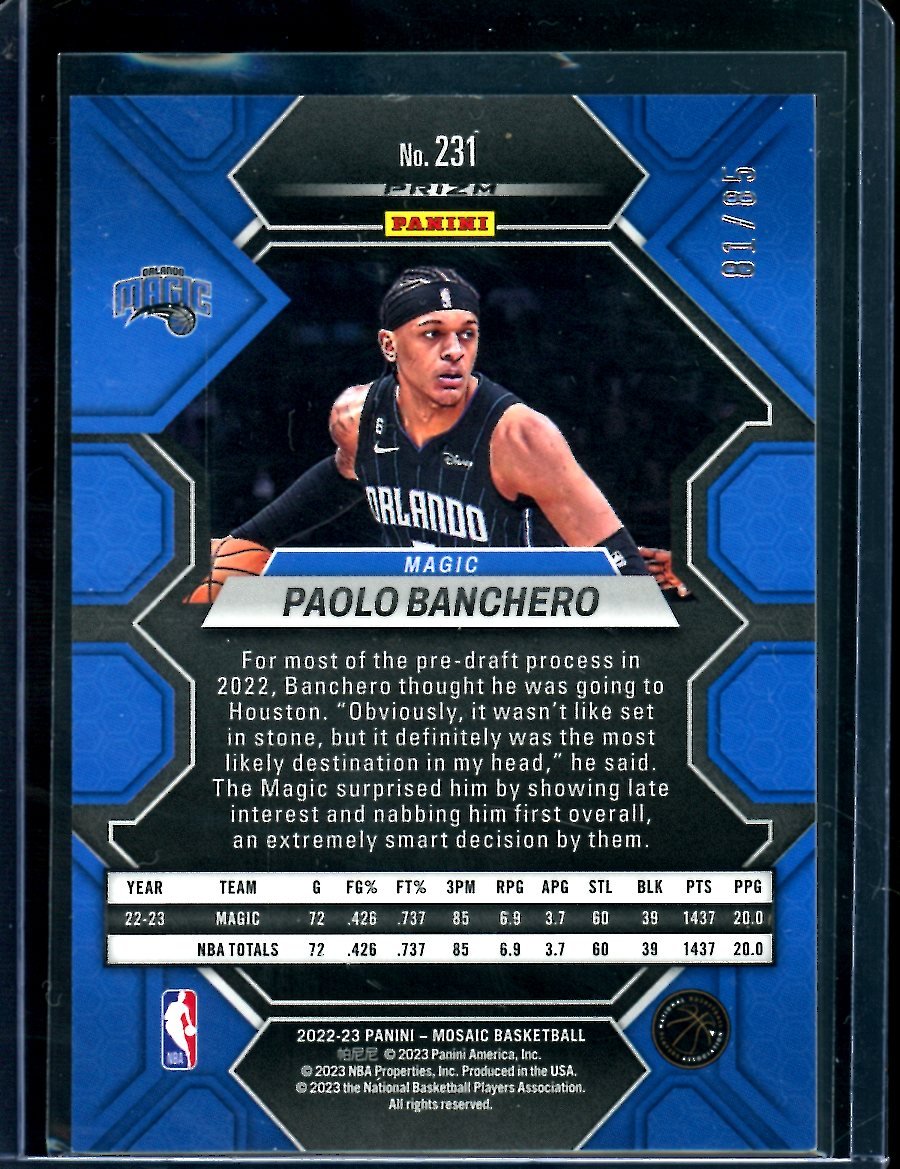 2022-23 Panini Mosaic Paolo Banchero Rookie Blue Disco /85 Magic
