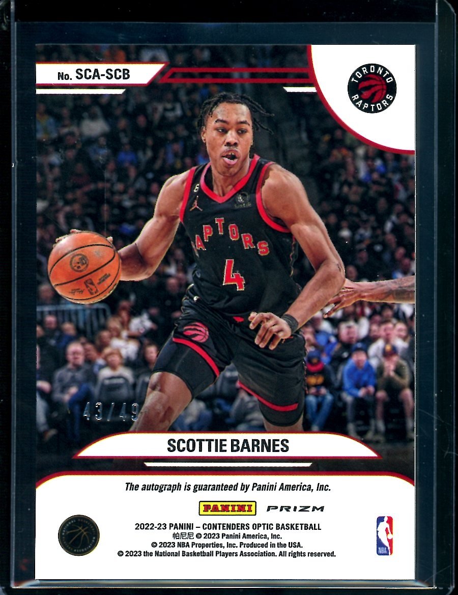 2022-23 Panini Contenders Optic Scottie Barnes Sophomore Contenders Auto Blue /49 Raptors