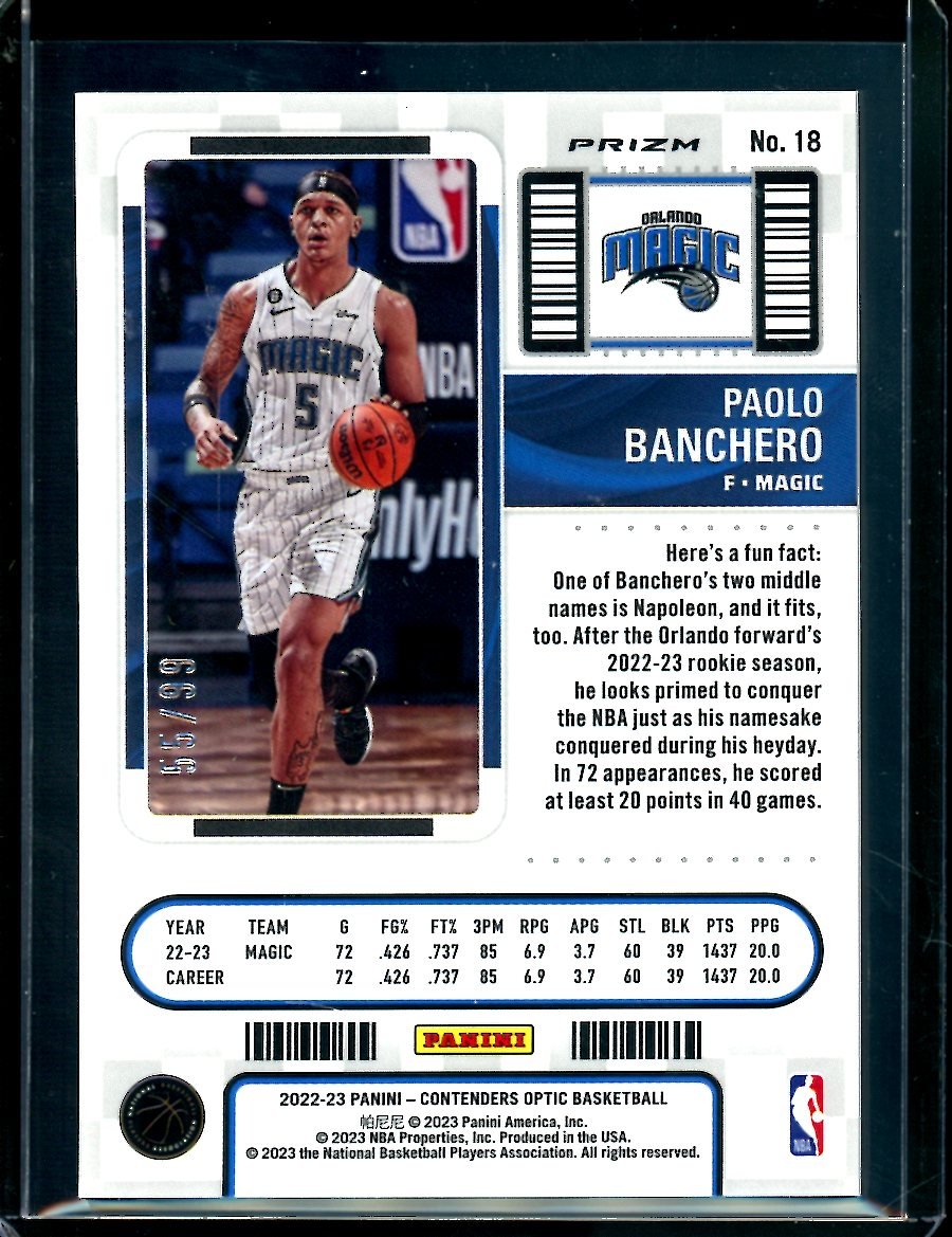 2022-23 Panini Contenders Optic Paolo Banchero Rookie Blue /99 Magic