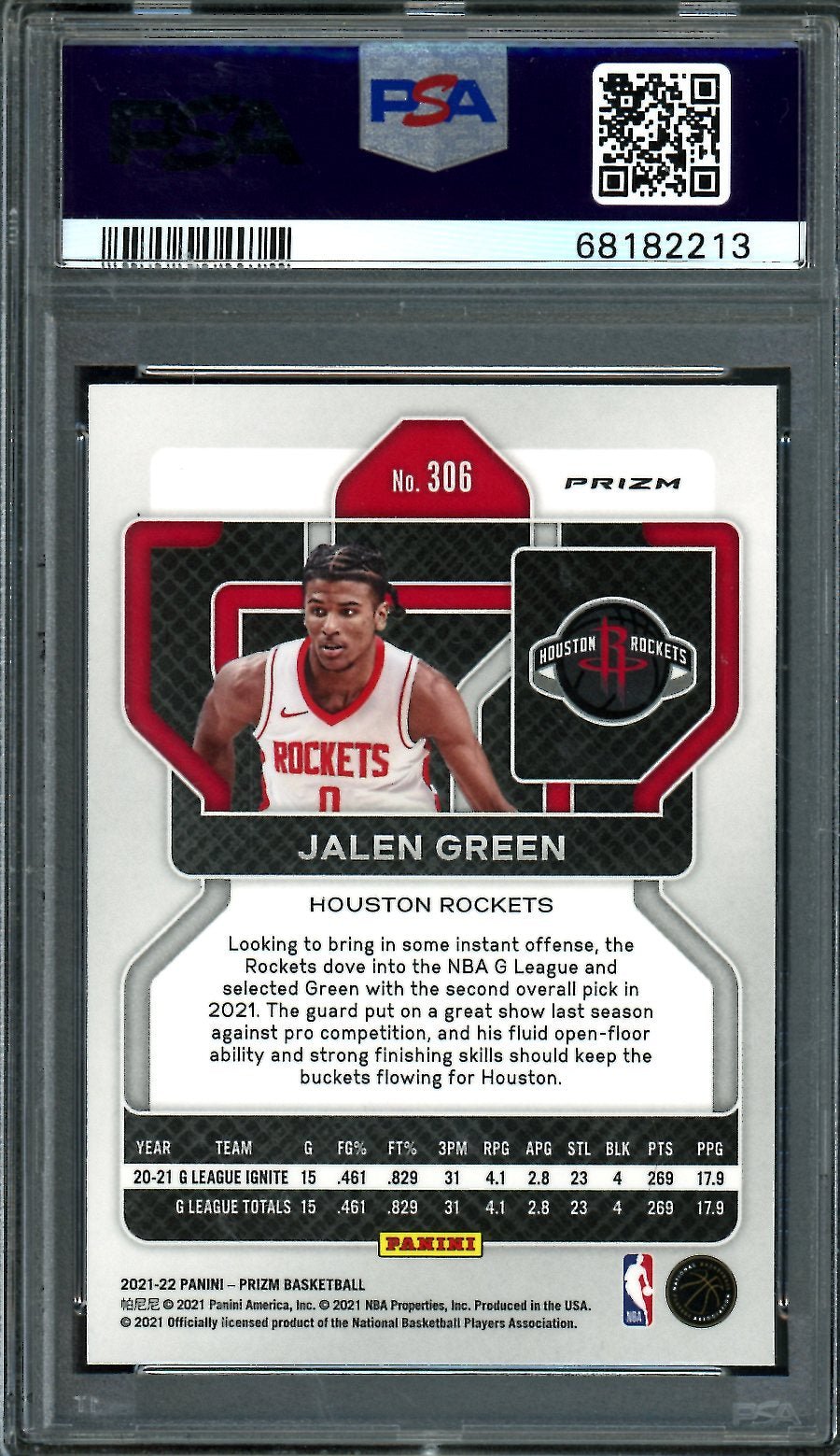 2021-22 Panini Prizm Jalen Green Rookie Green PSA 10 Rockets