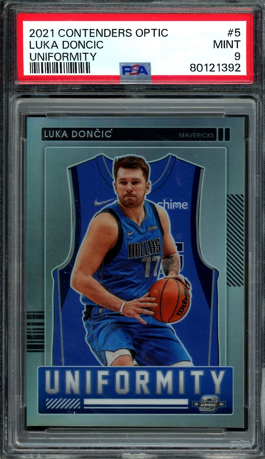2021-22 Panini Contenders Optic Luka Doncic Uniformity Holo PSA 9 Mavericks