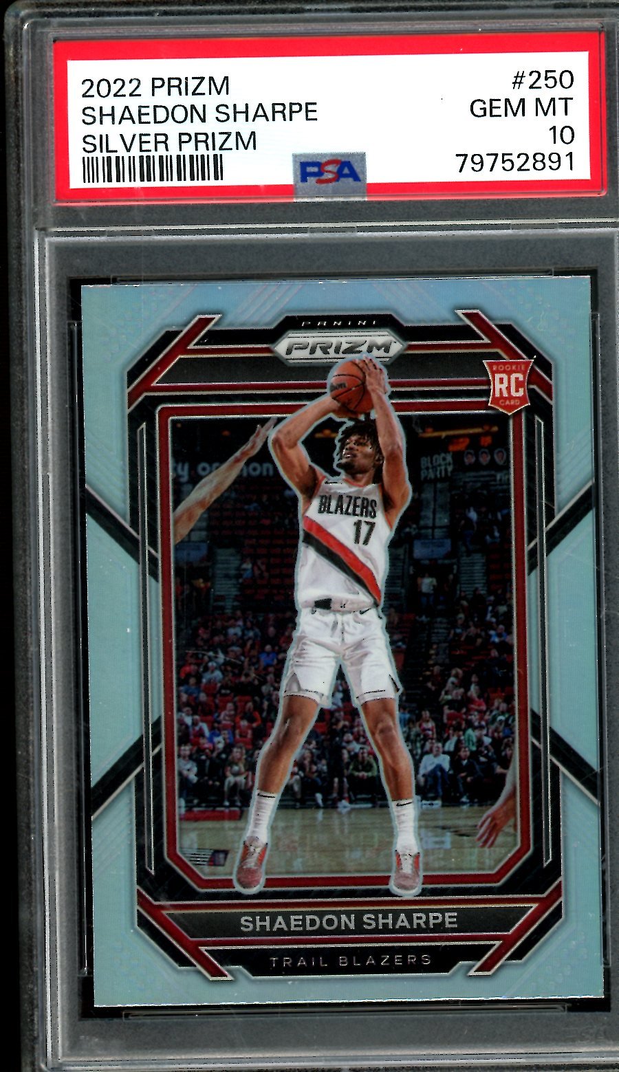 2022-23 Panini Prizm Shaedon Sharpe Rookie Silver PSA 10 Trail Blazers