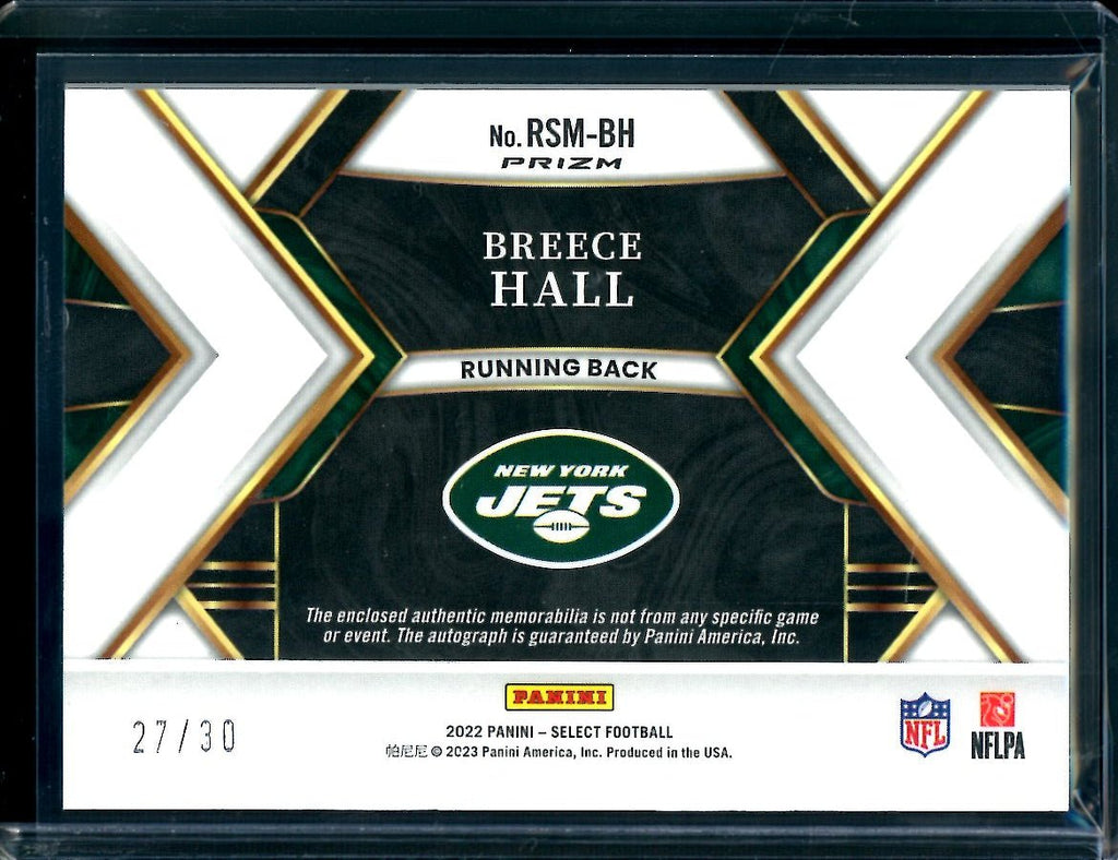 2022 Panini Select Breece Hall Rookie RPA Orange Pulsar /30 Jets
