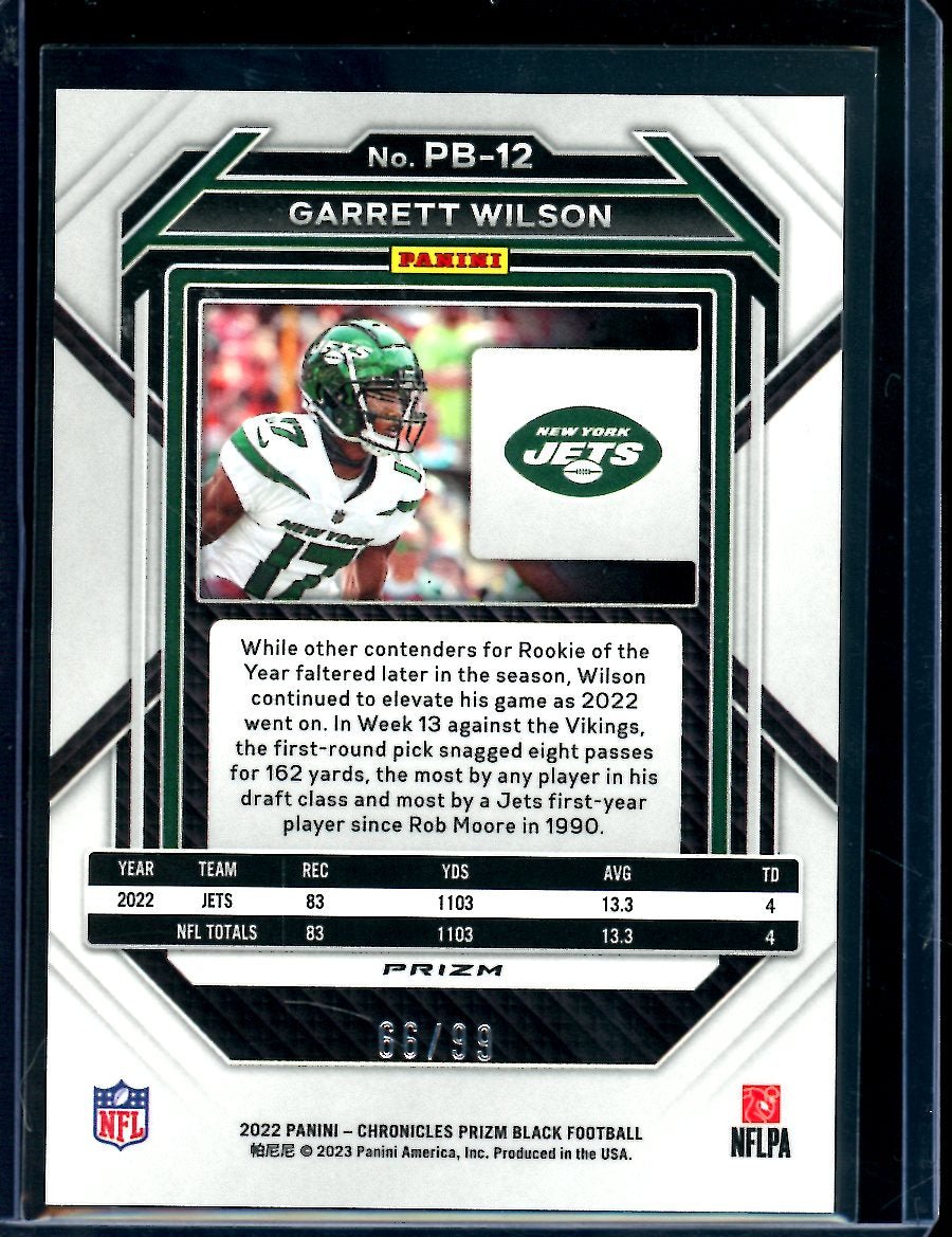 2022 Panini Chronicles Prizm Black Garrett Wilson Rookie Red /99