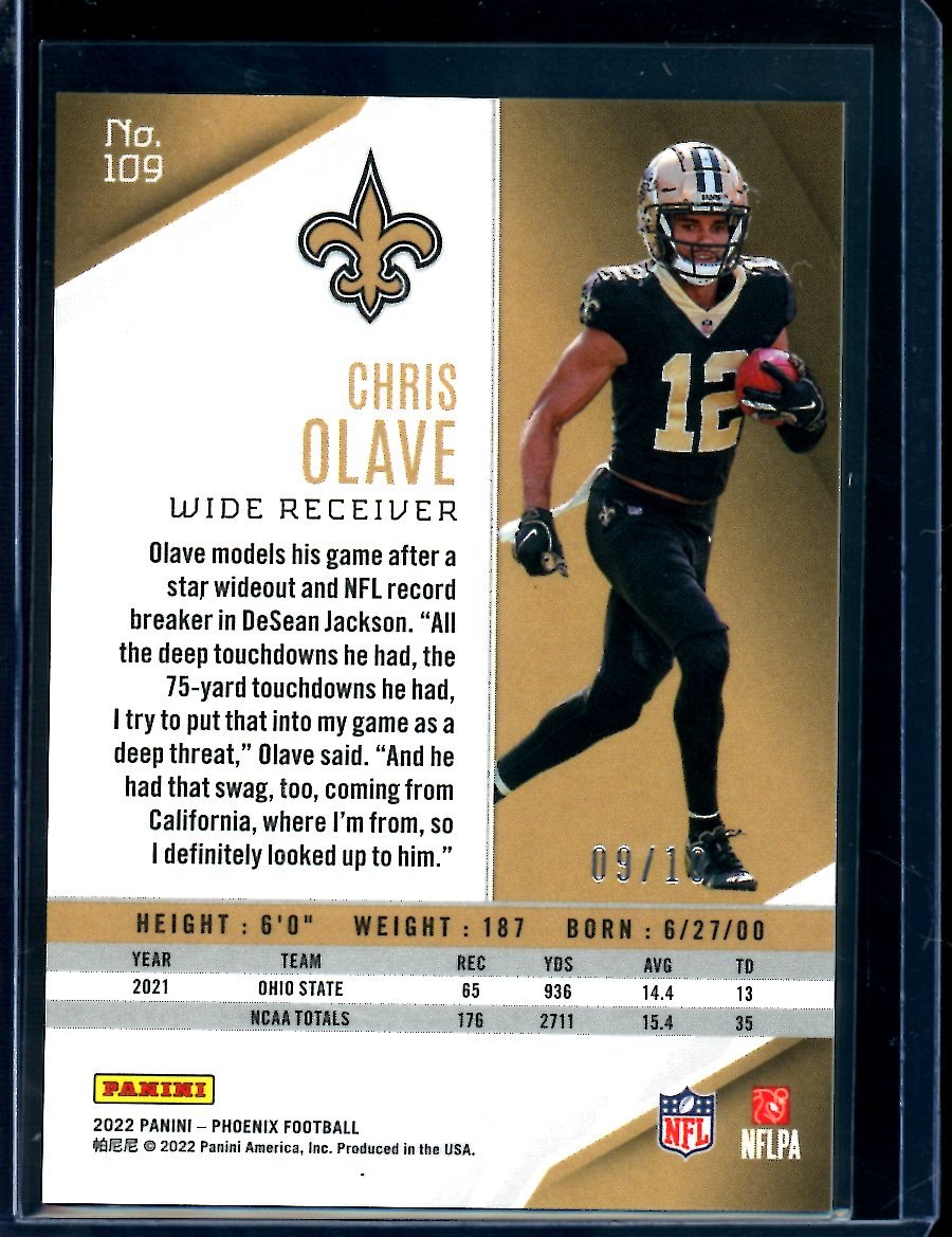 2022 Panini Phoenix Chris Olave Rookie Black /10 Saints