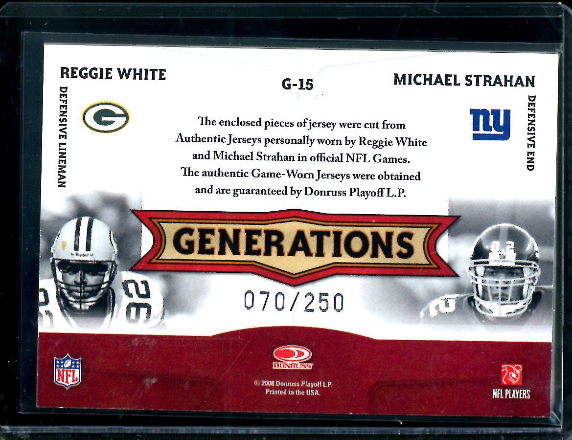 2008 Panini Threads Reggie White/Michael Strahan Generations Dual Patch Game Worn /250
