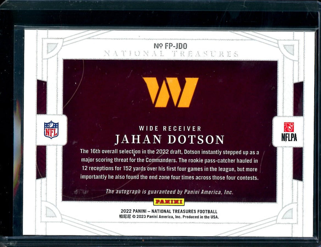 2022 Panini National Treasures Jahan Dotson Rookie Field Pass Auto /25 Commanders