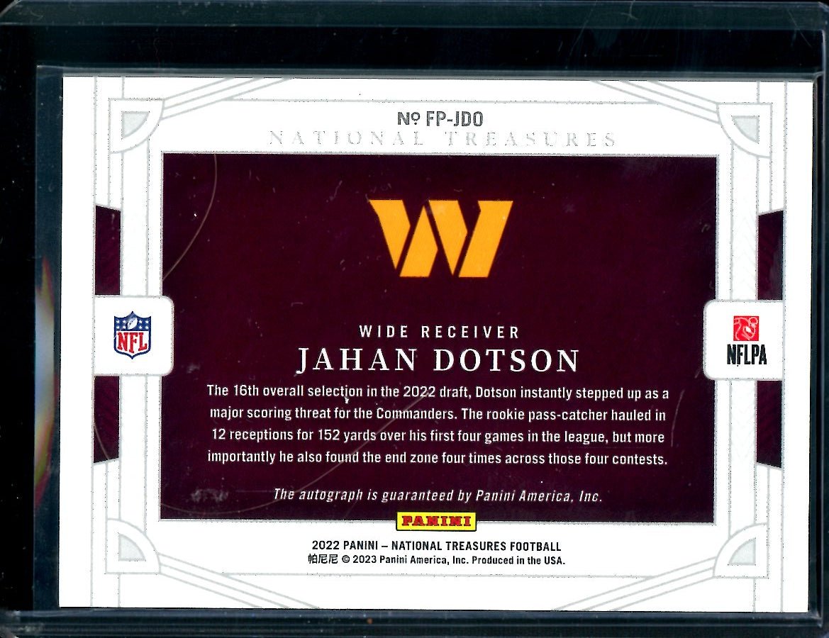 2022 Panini National Treasures Jahan Dotson Rookie Field Pass Auto /25 Commanders
