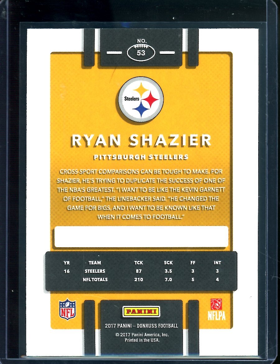 2017 Panini Donruss Ryan Shazier Press Proof Black /10 Steelers