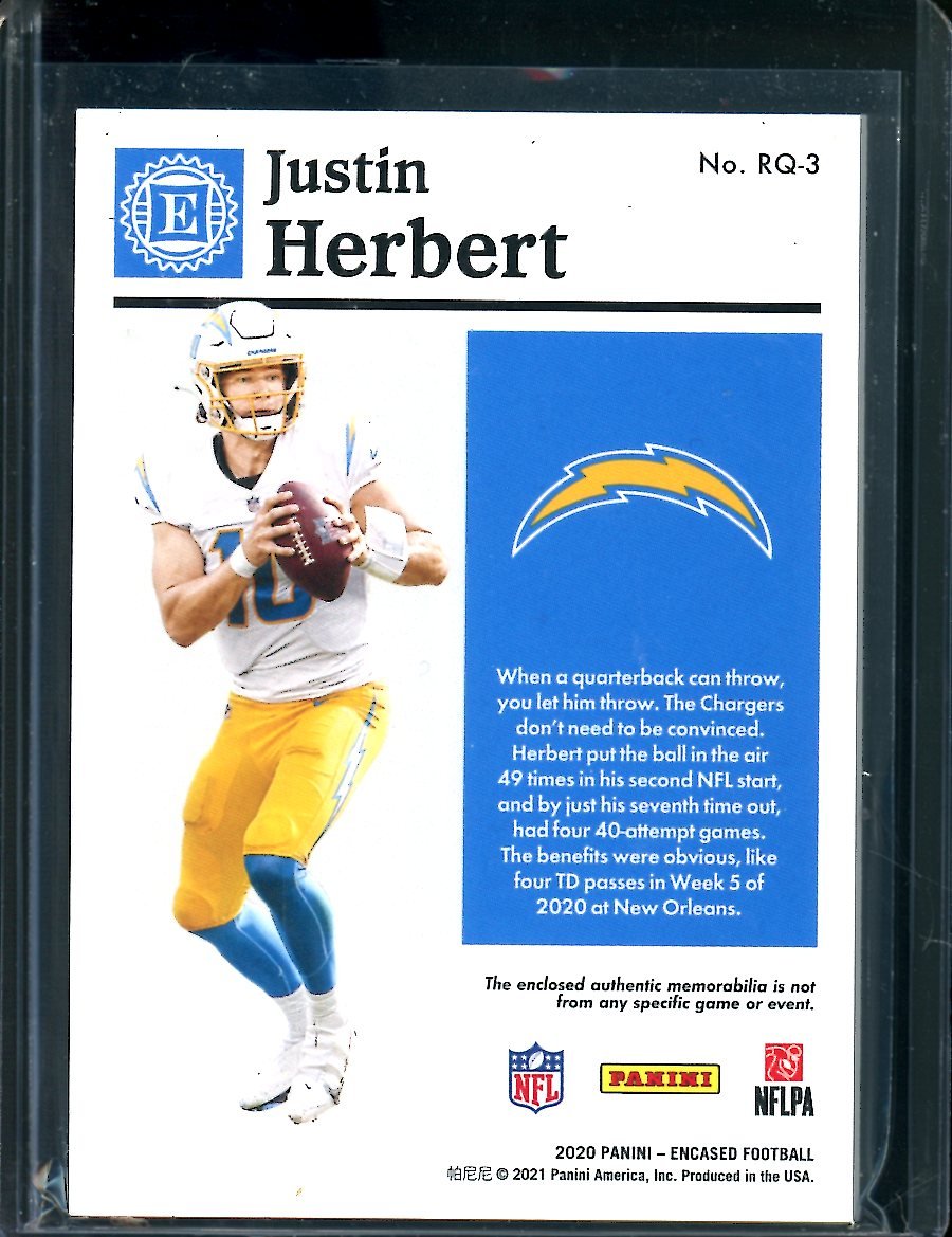 2020 Panini Encased Justin Herbert Rookie Quad Memorabilia /50 Chargers