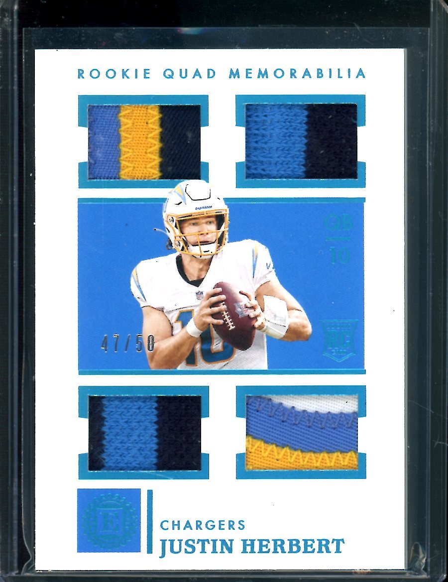 2020 Panini Encased Justin Herbert Rookie Quad Memorabilia /50 Chargers