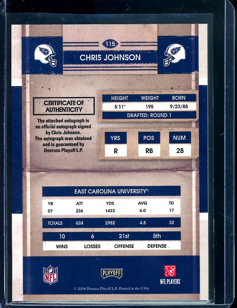 2008 Panini Contenders Chris Johnson Rookie Ticket Auto Titans