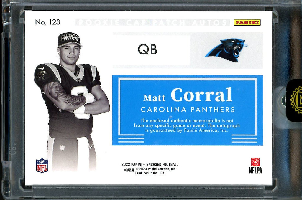 2022 Panini Encased Matt Corral Rookie Cap Patch Auto /50 Panthers