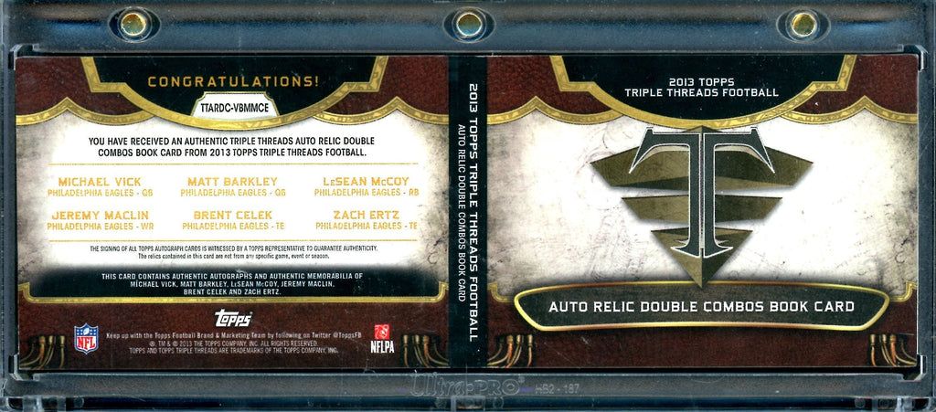 2013 Topps Triple Threads Michael Vick/Matt Barkley/LeSean McCoy/Jeremy Maclin/Brent Celek/Zach Ertz Auto Relic Double Combos Booklet /27 Eagles