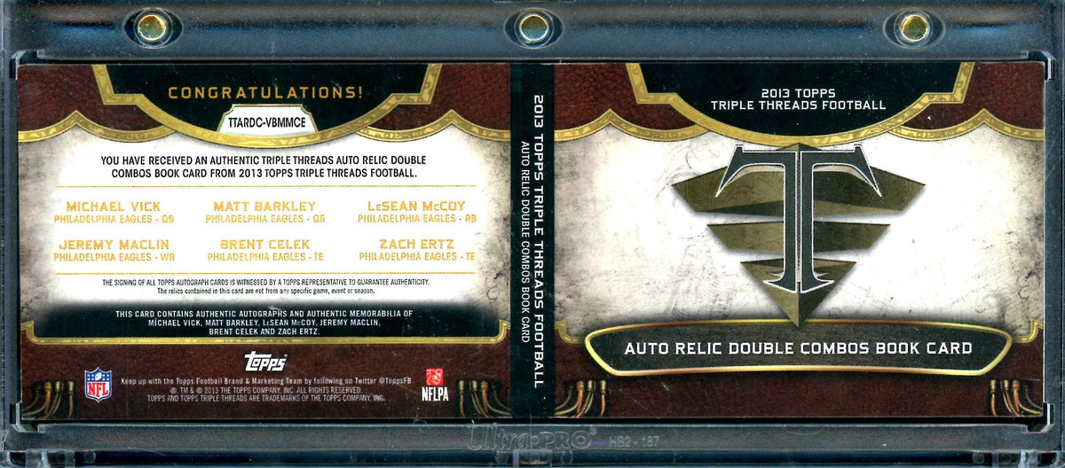 2013 Topps Triple Threads Michael Vick/Matt Barkley/LeSean McCoy/Jeremy Maclin/Brent Celek/Zach Ertz Auto Relic Double Combos Booklet /27 Eagles