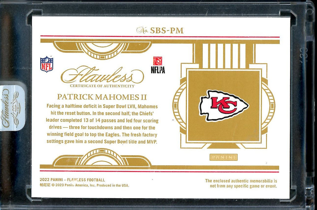 2022 Panini Flawless Patrick Mahomes Super Bowl LVII Patch /25 Chiefs