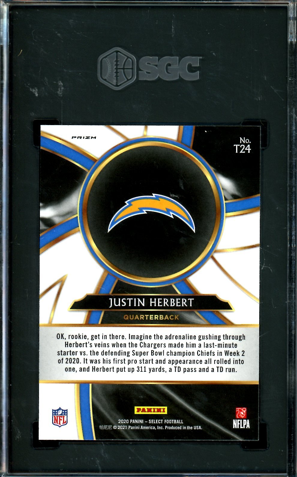 2020 Panini Select Justin Herbert Rookie Turbocharged Silver SGC 10 Chargers